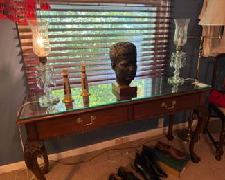 Wooden Table, 1964 John F Kennedy Bust, Candle Holders