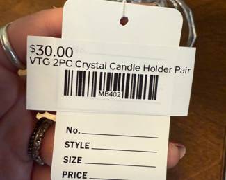 VTG 2pc Crystal Candle Holder Pair