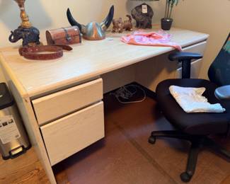 Tempur-Pedic Desk Chair, Desk, Beaded Elephant Lamp, Viking Horned Helmet