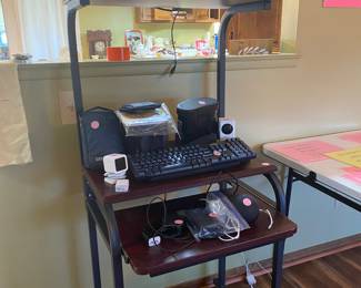 Printer, 35 mm camera, amazon dot, security cameras, binoculars
