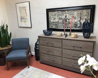 Mid-Century Armchair; Ash Dresser; Thai Architectural Rubbing