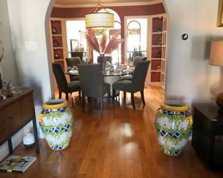 Pair of Tall Italian Majolica Urns