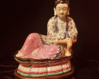 Antique Chinese Reclining Quan Yin on stand
