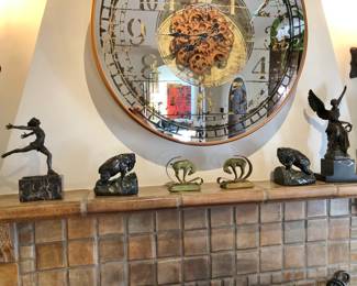 Pair of Arts & Crafts Bronze Elephant Bookends; Pair of Art Deco Bronze Equestrian Bookends; Mid-Century Bronze Sprinter; Antique Bronze Seated Angel