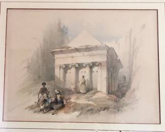 19th. C. Hand-Tinted Etching by Louis Haghe after an Original Painting by David Roberts, 1796 - 1864    Both Artists Listed.  These are from a folio published under Roberts' supervision in 1842 - 1849.