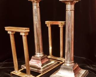 Italian "Grand Tour" - Style Book Caddy with an Antique Pair of Georgian Style Silver-on-Copper Candlesticks