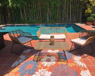 4 - Piece Iron - Wicker Set w/ Glass Top Coffee Table