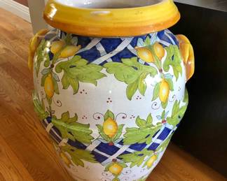 PAIR of Tall Italian Majolica Urns, detail