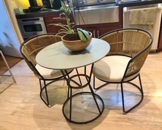 Wicker / Iron Cafe Table w/ 2 Chairs