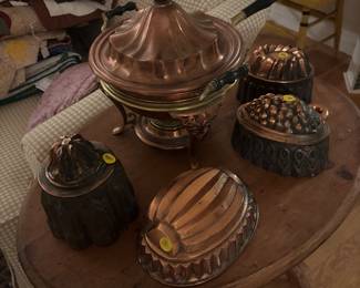 Copper molds and chaffing dish.