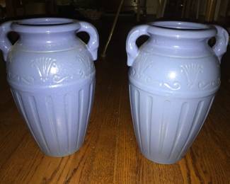 Pair of Large Roseville Vases. 14.5 " tall and 10" in diameter. Unusual to find a well-matched pair such as these.