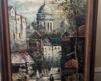 Velosi vintage Paris street scene oil painting
