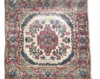 COLORFUL ORIENTAL FLORAL RUG MEDALLION DESIGN | Oriental rug with central medallion design. Floral and foliage pattern. Dimensions: w. 47.5 x l. 48.5 in