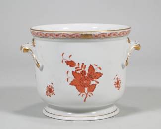 (2pc) Herend Chinese Bouquet Rust Cache Pot PLANTER and small Bowl | Porcelain hand-painted planter with 24K gold accents and matching finger bowl. - h. 5.5 x dia. 6.5 in