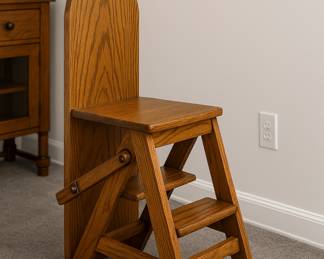 Very nice solid oak, Convertible conversation piece!  Ironing board, chair, step stool 