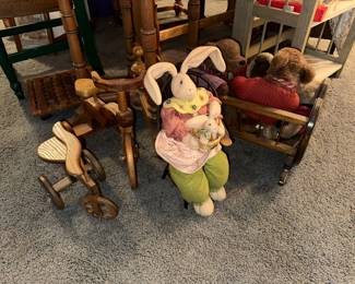 Folk Wood Pieces trikes, cradles, shelves, etc