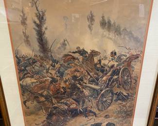 Very large, signed and dated 1912 military battle
