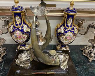 Large 19th century, dolphin, inkwell silver plated