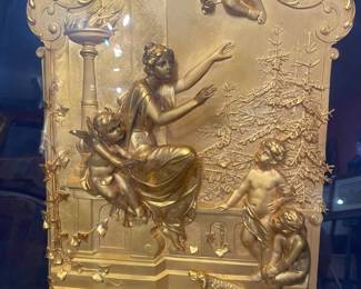 Large gilt bronze in shadow box, signed and dated Richter 1889