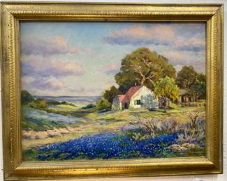 Beautiful oil on canvas, Texas bluebonnets Mary Shepard, 1940s New Mexico, Texas Artist