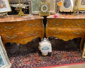 A pair of inlaid marble top Bombay chest in perfect condition. This pair of commodes are at Benny, Jack’s!