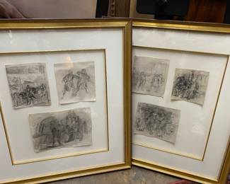 18th 19th century, pencil drawings, custom framed.