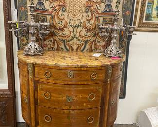 Louis XVI 19th century Marquetry inlaid with marble top French commode with keys to all locks on the cabinet