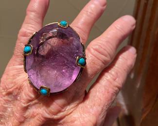 Beautiful, large, amethyst and turquoise ring
