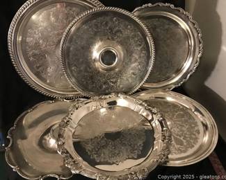 6 Pieces of Round Silverplate Trays