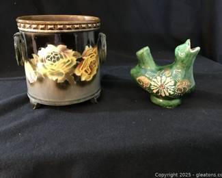 Vintage Czech Footed Art Pottery and Romania Dog Whistle