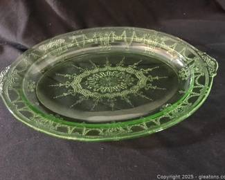 Anchor Hocking Cameo Uranium Green Glass Serving Platter