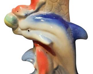 Lusterware Dolphin Chalkware Bud Vase