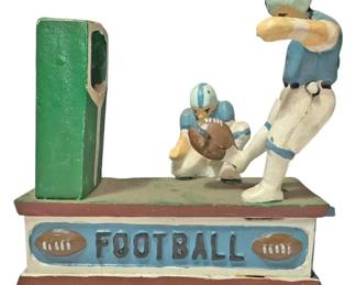 Vintage Mechanical Cast Iron Football Bank