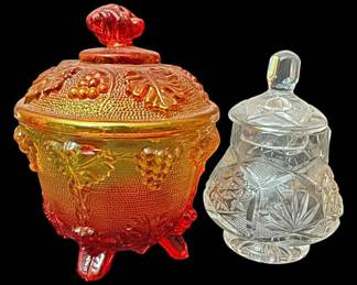 2 Pressed Glass Covered Dishes