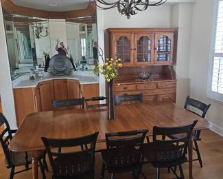Hitchcock matching dining suite. That's me waving btw
$2000.00 for the hutch and dining table with 8 chairs ( there are 3 style chairs ) all Hitchcock , plus a rocking chair too $250.00 ( not shown) 