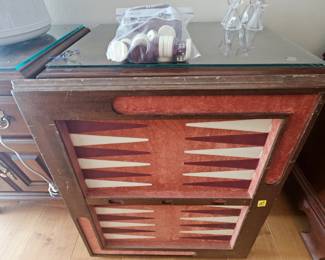 Large wooden backgammon board with wooden pieces $40