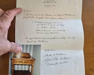 Paperwork from when this accent table was purchased 