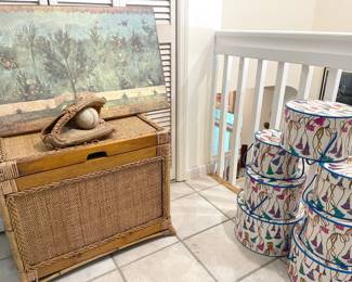 Wicker chest & hat (storage) boxes