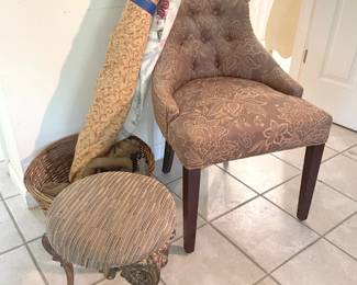 upholstery fabric, vintage stool and accent chair