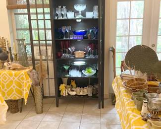 Tall china cabinet -- wood & glass, lightweight