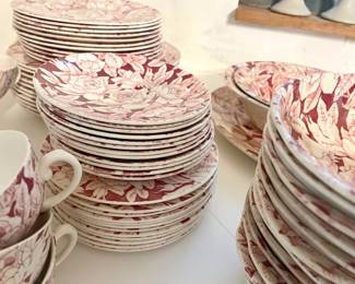 Huge set of English Myott & Son Co. "Pink Bermuda" Staffordshire china