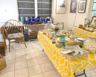 Shells, vintage Pier 1 glass jugs & more