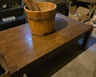 Coffee table and wooden bucket