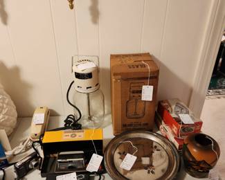 Wonderful mid 20th century glass electric butter churns with original boxes (there are two), ,vintage cameras, christmas, cook books