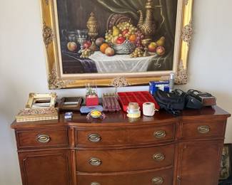 picture and frame, Drexel sideboard, household collections