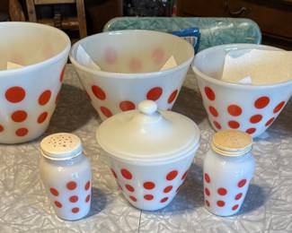 Fire King red polka dot nesting bowls