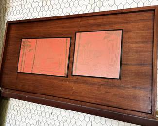 Troy Lockard Woodcut Panels on Walnut backing.  Lockard was a founding member of the School of Architecture at TTU.  Listed artist with signature show with her husband in Houston.