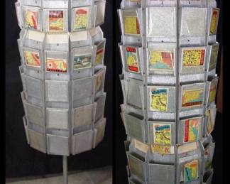 1950s Tourist State Decal Rack plus original decals (these are the water decals you would put on your window or bumper to show the places you had visited.