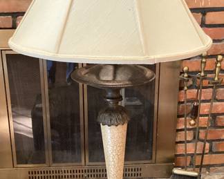 Lamp brass and white base with ivory shade