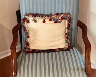 Blue Striped Chair with Ribbon Arms